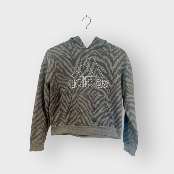 Adidas Girls Comfy Animal Print Activewear Hoodie Gray 10/12 - Picture 1 of 6